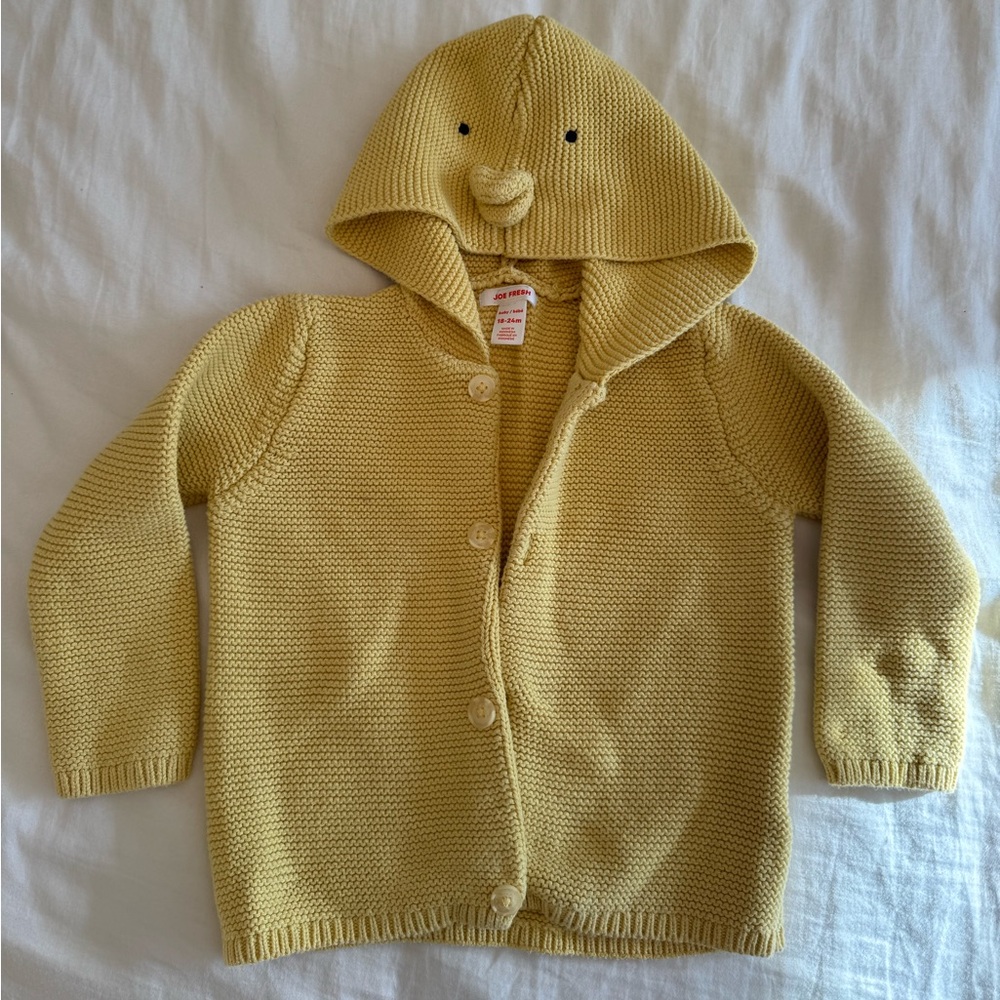 Joe Fresh Mustard Yellow Hooded Knit Cardigan with Animal Nose